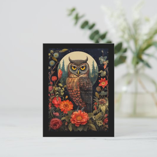 Owl at Night with a Full Moon Briefkaart (Staand voorkant)