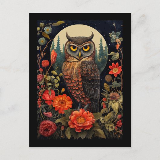 Owl at Night with a Full Moon Briefkaart (Voorkant)