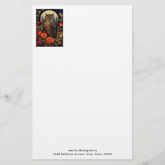 Owl at Night with a Full Moon Briefpapier (Voorkant)