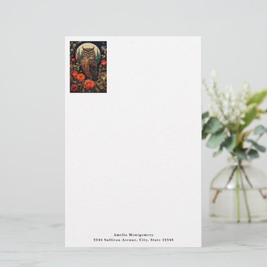 Owl at Night with a Full Moon Briefpapier (Staand voorkant)