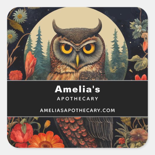 Owl at Night with a Full Moon - Business Vierkante Sticker (Voorkant)