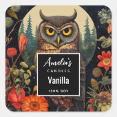 Owl at Night with a Full Moon - Candle Business Vierkante Sticker (Voorkant)