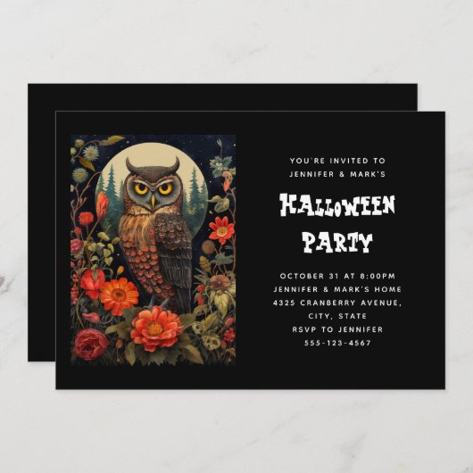 Owl at Night with a Full Moon Halloween Kaart (Voorkant / Achterkant)
