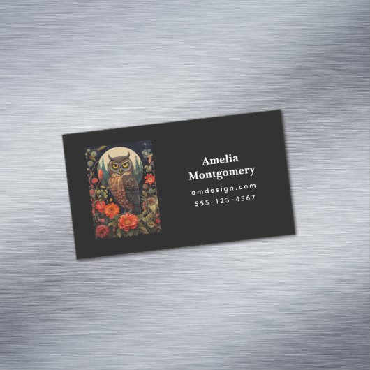 Owl at Night with a Full Moon Magnetisch Visitekaartje (Voorbeeld)