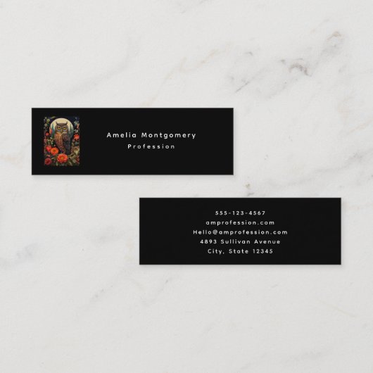 Owl at Night with a Full Moon Mini Visitekaartje (Voorkant / Achterkant)