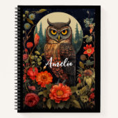 Owl at Night with a Full Moon Notitieboek (Voorkant)