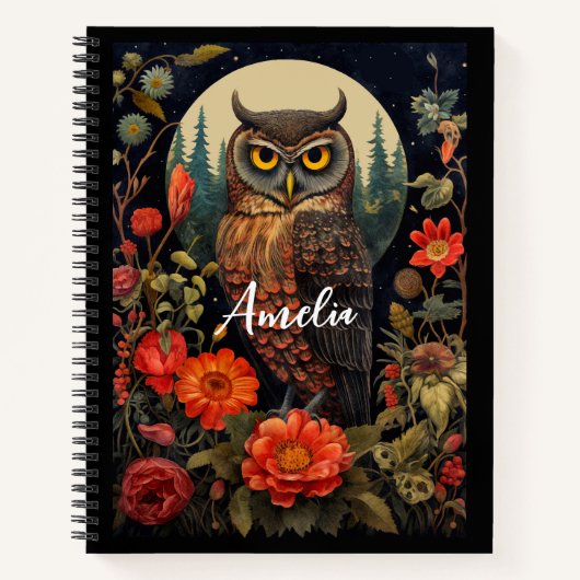 Owl at Night with a Full Moon Notitieboek (Voorkant)