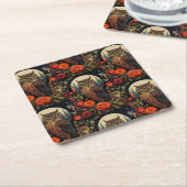 Owl at Night with a Full Moon Pattern Kartonnen Onderzetters (Schuin)