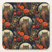 Owl at Night with a Full Moon Pattern Kartonnen Onderzetters (Voorkant)