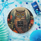 Owl at Night with a Full Moon Pattern Wedding Papieren Bordje (Feest)