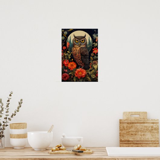 Owl at Night with a Full Moon Poster (Keuken)