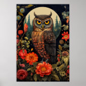 Owl at Night with a Full Moon Poster (Voorkant)