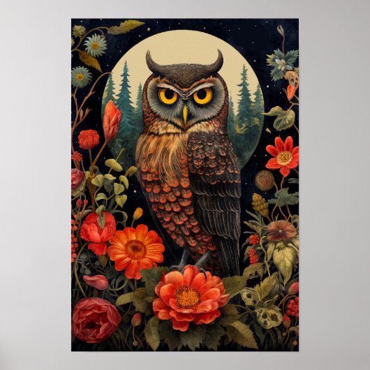 Owl at Night with a Full Moon Poster (Voorkant)