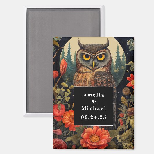 Owl at Night with a Full Moon Save the Date Magneet (Voorkant / Achterkant)