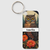 Owl at Night with a Full Moon Sleutelhanger (Voorkant)