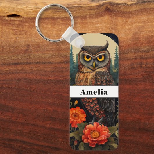 Owl at Night with a Full Moon Sleutelhanger (Voorkant)