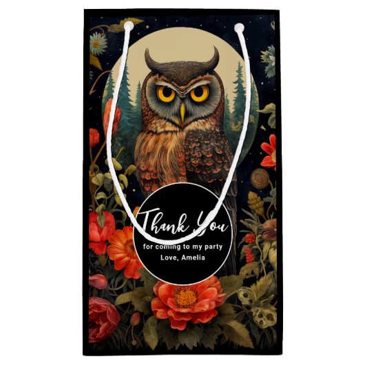 Owl at Night with a Full Moon Thank You Klein Cadeauzakje (Achterkant)