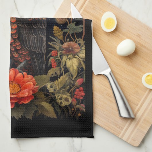 Owl at Night with a Full Moon Theedoek (Quarter Fold)