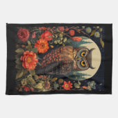 Owl at Night with a Full Moon Theedoek (Horizontaal)