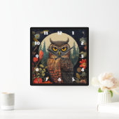 Owl at Night with a Full Moon Vierkante Klok (Huis)