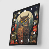Owl at Night with a Full Moon Vierkante Klok (Hoek)