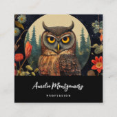 Owl at Night with a Full Moon Vierkante Visitekaartje (Voorkant)