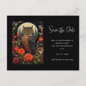 Owl at Night with a Full Moon Wedding Aankondigingskaart (Voorkant)