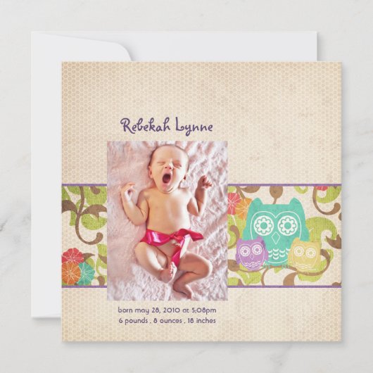 Owl Baby Birth Announements Aankondiging (Voorkant)