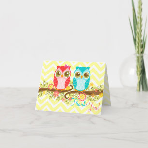 Owl Baby Boy and Girl Twins Custom Hartelijk dank Bedankkaart