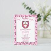 Owl Baby Girl PINK Zebra Stripe Shower Uitnodiging (Staand voorkant)