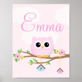 Owl Baby Girl roze gepersonaliseerd poster (Voorkant)
