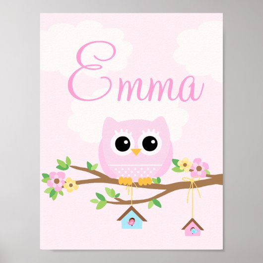 Owl Baby Girl roze gepersonaliseerd poster (Voorkant)