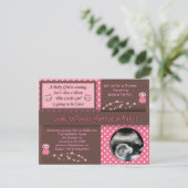 Owl Baby Girl Shower Invitations Kaart (Staand voorkant)