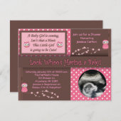 Owl Baby Girl Shower Invitations Kaart (Voorkant / Achterkant)