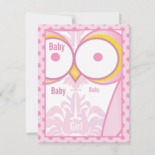 Owl Baby Girl Shower Invitations Kaart (Achterkant)