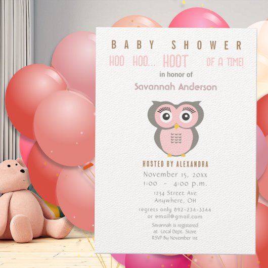 Owl Baby Girl Shower Invitations Kaart