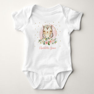  Owl Baby Girl Waterverf Blush Pink Floral Romper