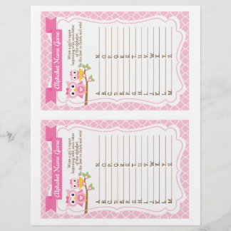 Owl Baby shower Alphabet Name Game