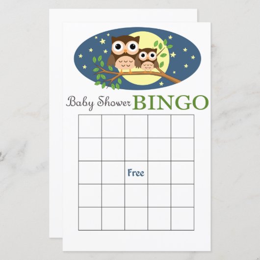 Owl baby shower bingo card (Voorkant / Achterkant)