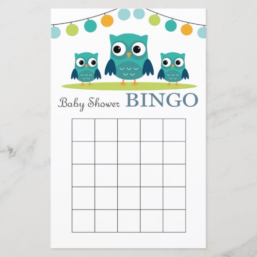 Owl baby shower bingo kaart, baby shower bingo (Voorkant)