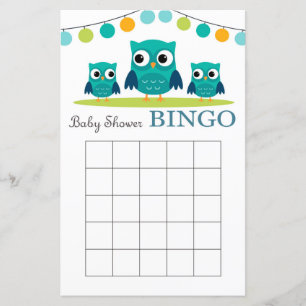 Owl baby shower bingo kaart, baby shower bingo