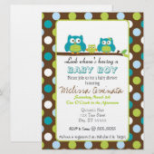 Owl Baby shower BOY nodigt uit Kaart (Voorkant / Achterkant)