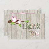 Owl Baby shower Dank u in Roze Bedankkaart (Voorkant / Achterkant)
