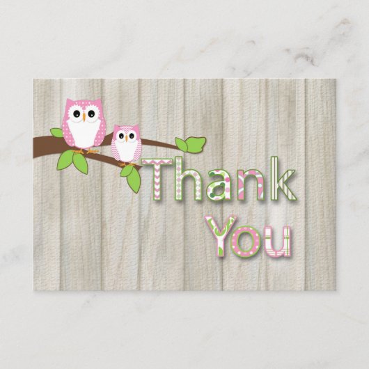 Owl Baby shower Dank u in Roze Bedankkaart (Voorkant)
