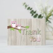 Owl Baby shower Dank u in Roze Bedankkaart (Staand voorkant)
