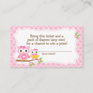 Owl Baby shower Diaper Raffle ticket Informatiekaartje