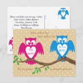 Owl baby shower gender onthulling uitnodiging briefkaart (Voorkant / Achterkant)
