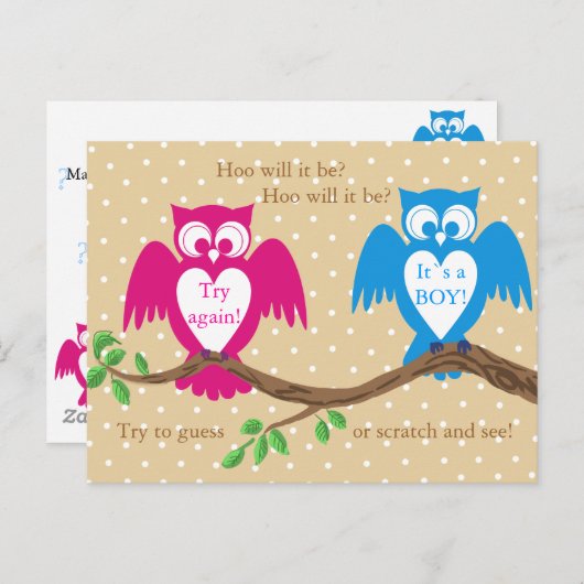 Owl baby shower gender onthulling uitnodiging briefkaart (Voorkant / Achterkant)