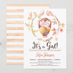 Owl Baby shower Girl Invitation Kaart