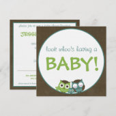 Owl Baby shower | Groen/blauw/bruin Kaart (Voorkant / Achterkant)